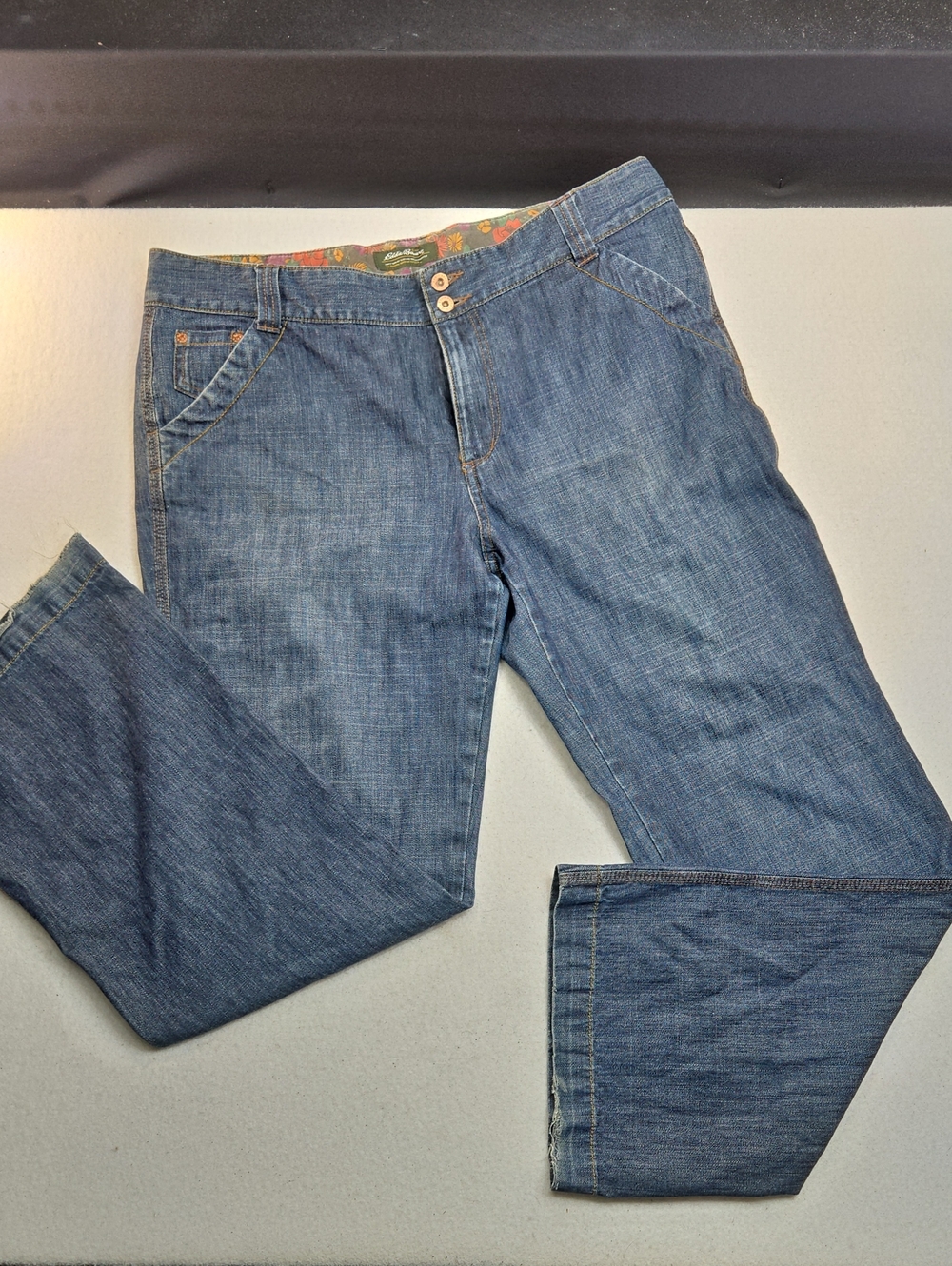 Eddie Bauer Vintage Floral Lined Jeans, Specially Dyed, Straight Leg Mid-Rise